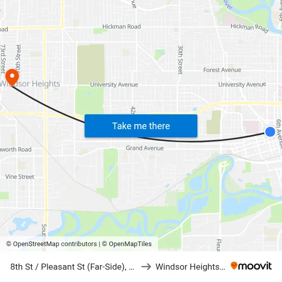 8th St / Pleasant St (Far-Side), Dsm to Windsor Heights, IA map