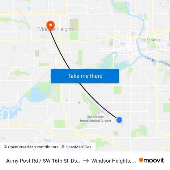 Army Post Rd / SW 16th St, Dsm to Windsor Heights, IA map