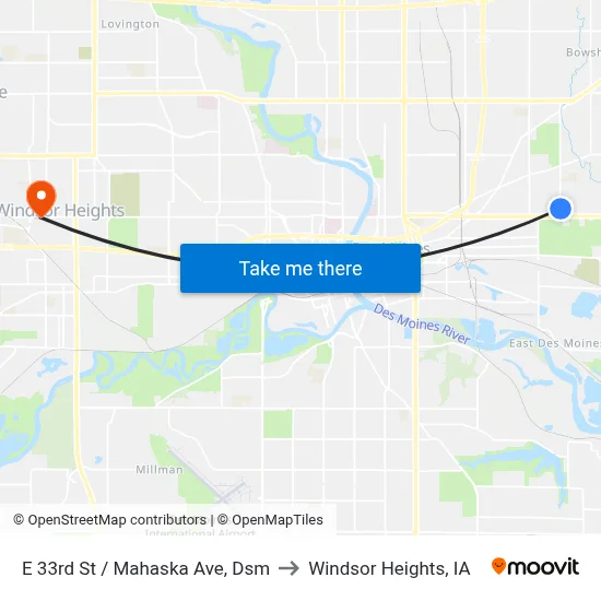E 33rd St / Mahaska Ave, Dsm to Windsor Heights, IA map