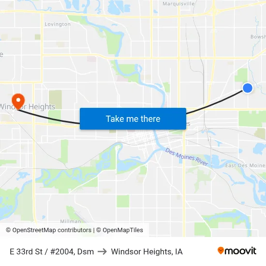 E 33rd St / #2004, Dsm to Windsor Heights, IA map