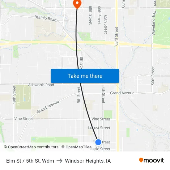 Elm St / 5th St, Wdm to Windsor Heights, IA map