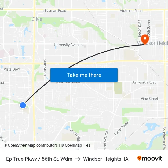Ep True Pkwy / 56th St, Wdm to Windsor Heights, IA map