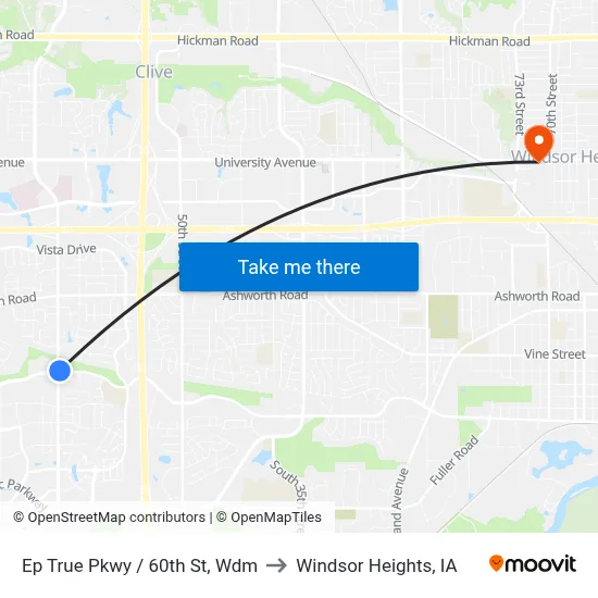 Ep True Pkwy / 60th St, Wdm to Windsor Heights, IA map