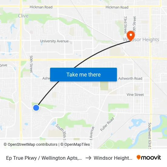 Ep True Pkwy / Wellington Apts, Wdm to Windsor Heights, IA map