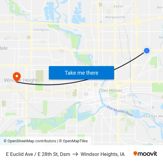 E Euclid Ave / E 28th St, Dsm to Windsor Heights, IA map