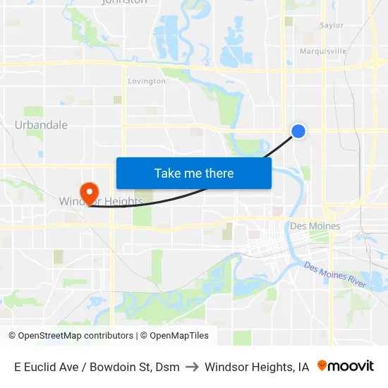 E Euclid Ave / Bowdoin St, Dsm to Windsor Heights, IA map