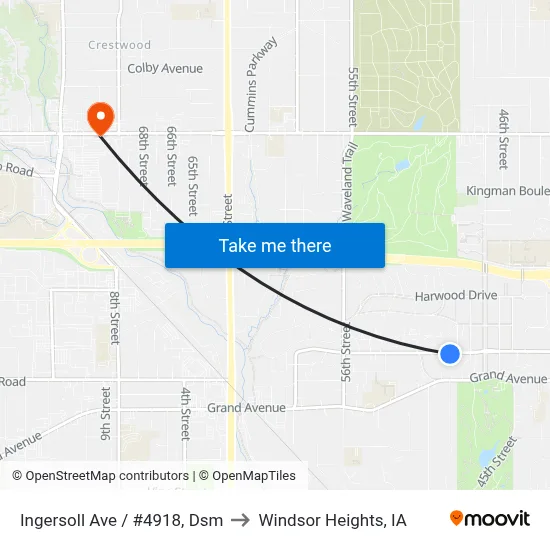 Ingersoll Ave / #4918, Dsm to Windsor Heights, IA map
