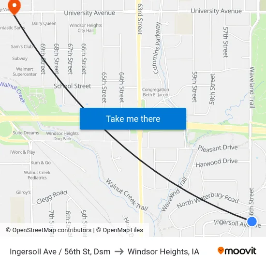 Ingersoll Ave / 56th St, Dsm to Windsor Heights, IA map