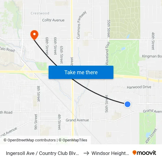 Ingersoll Ave / Country Club Blvd, Dsm to Windsor Heights, IA map
