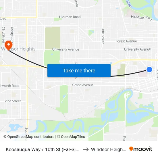 Keosauqua Way / 10th St (Far-Side), Dsm to Windsor Heights, IA map