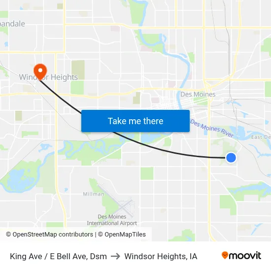 King Ave / E Bell Ave, Dsm to Windsor Heights, IA map