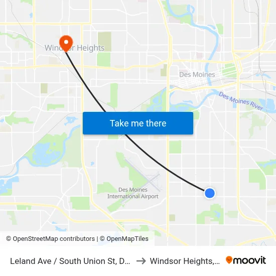 Leland Ave / South Union St, Dsm to Windsor Heights, IA map