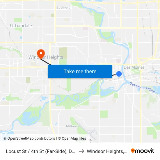 Locust St / 4th St (Far-Side), Dsm to Windsor Heights, IA map