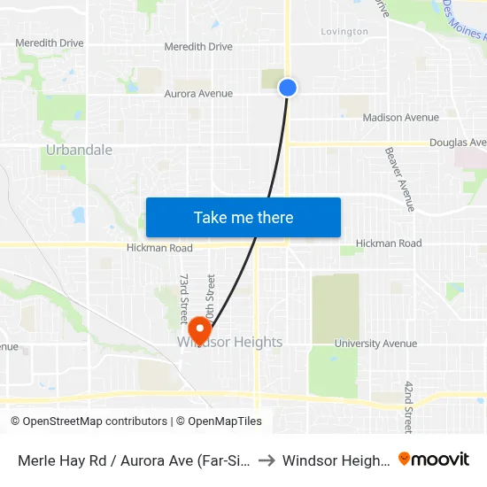 Merle Hay Rd / Aurora Ave (Far-Side), Dsm to Windsor Heights, IA map