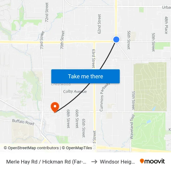 Merle Hay Rd / Hickman Rd (Far-Side), Dsm to Windsor Heights, IA map