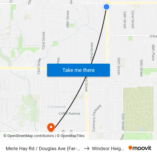 Merle Hay Rd / Douglas Ave (Far-Side), Dsm to Windsor Heights, IA map