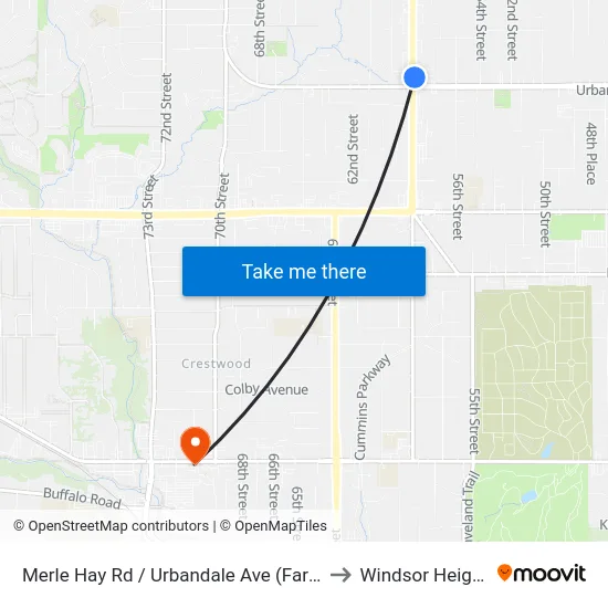 Merle Hay Rd / Urbandale Ave (Far-Side), Dsm to Windsor Heights, IA map