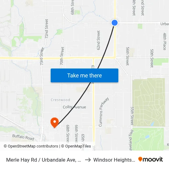 Merle Hay Rd / Urbandale Ave, Dsm to Windsor Heights, IA map