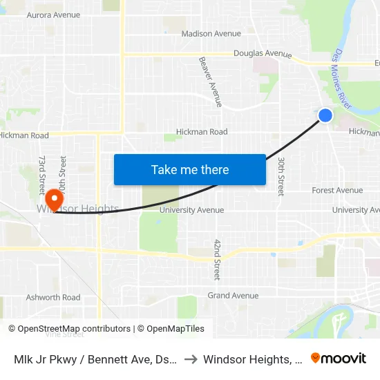 Mlk Jr Pkwy / Bennett Ave, Dsm to Windsor Heights, IA map
