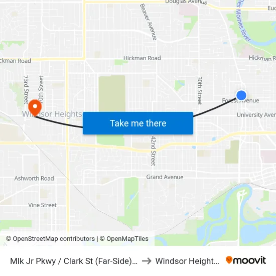 Mlk Jr Pkwy / Clark St (Far-Side), Dsm to Windsor Heights, IA map