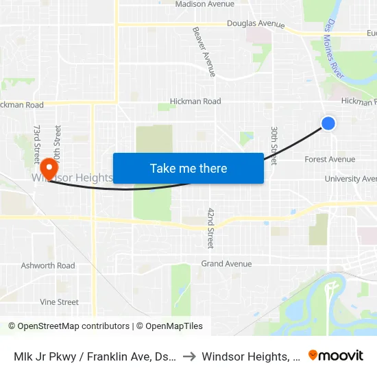 Mlk Jr Pkwy / Franklin Ave, Dsm to Windsor Heights, IA map