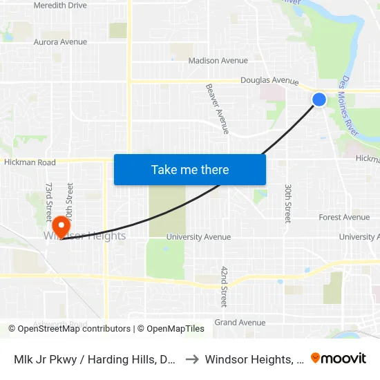 Mlk Jr Pkwy / Harding Hills, Dsm to Windsor Heights, IA map