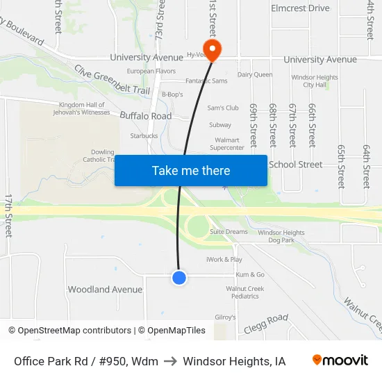 Office Park Rd / #950, Wdm to Windsor Heights, IA map