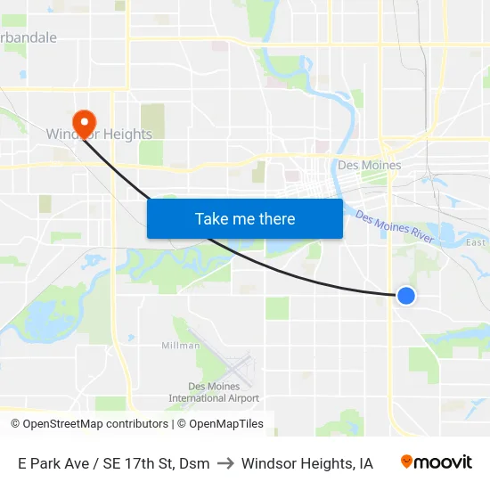 E Park Ave / SE 17th St, Dsm to Windsor Heights, IA map