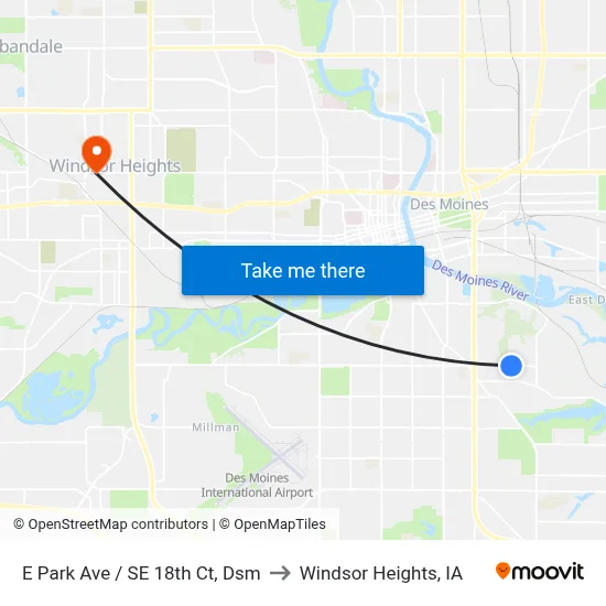 E Park Ave / SE 18th Ct, Dsm to Windsor Heights, IA map