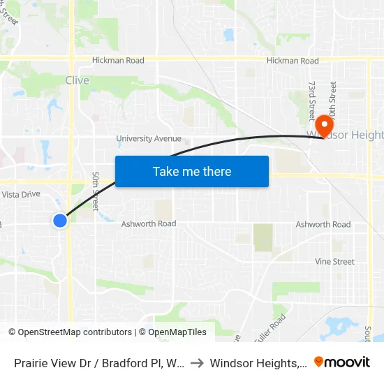Prairie View Dr / Bradford Pl, Wdm to Windsor Heights, IA map