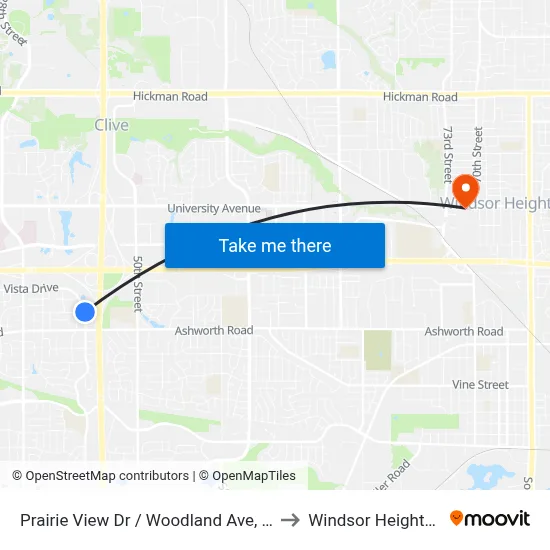 Prairie View Dr / Woodland Ave, Wdm to Windsor Heights, IA map