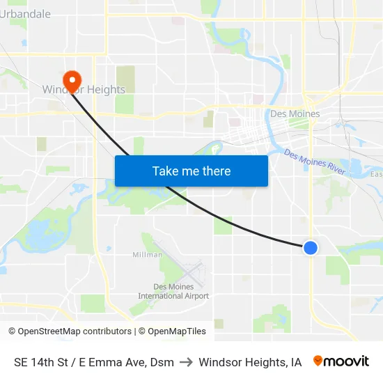 SE 14th St / E Emma Ave, Dsm to Windsor Heights, IA map