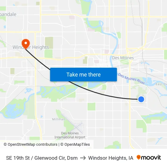 SE 19th St / Glenwood Cir, Dsm to Windsor Heights, IA map