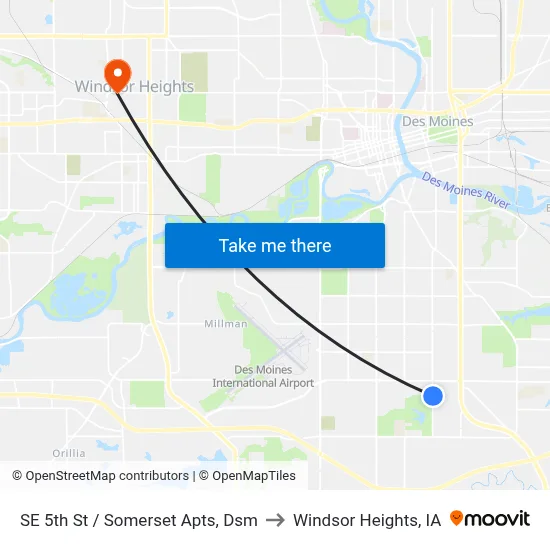 SE 5th St / Somerset Apts, Dsm to Windsor Heights, IA map