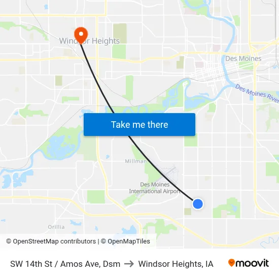 SW 14th St / Amos Ave, Dsm to Windsor Heights, IA map