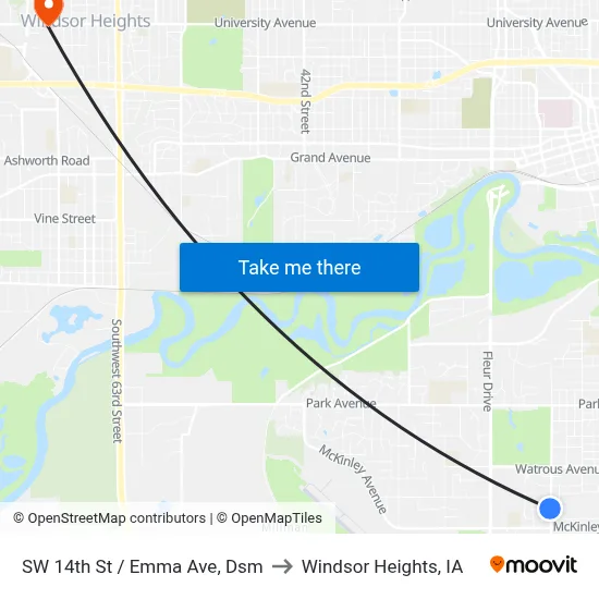 SW 14th St / Emma Ave, Dsm to Windsor Heights, IA map