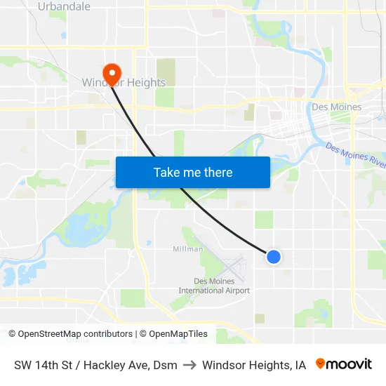 SW 14th St / Hackley Ave, Dsm to Windsor Heights, IA map