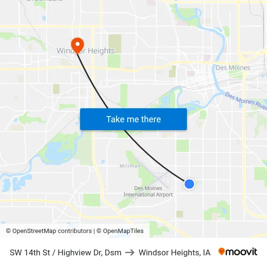 SW 14th St / Highview Dr, Dsm to Windsor Heights, IA map