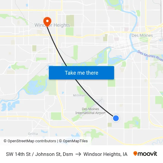 SW 14th St / Johnson St, Dsm to Windsor Heights, IA map