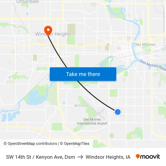 SW 14th St / Kenyon Ave, Dsm to Windsor Heights, IA map