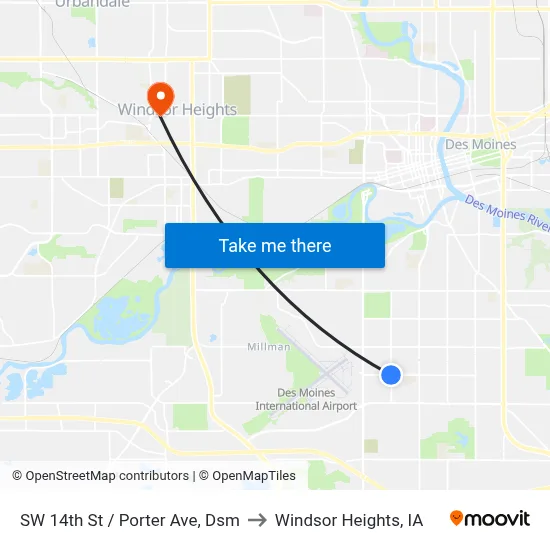 SW 14th St / Porter Ave, Dsm to Windsor Heights, IA map