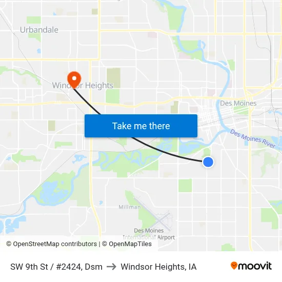 SW 9th St / #2424, Dsm to Windsor Heights, IA map
