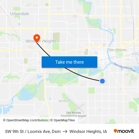 SW 9th St / Loomis Ave, Dsm to Windsor Heights, IA map