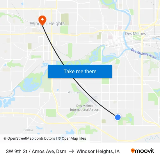 SW 9th St / Amos Ave, Dsm to Windsor Heights, IA map