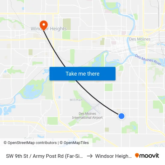 SW 9th St / Army Post Rd (Far-Side), Dsm to Windsor Heights, IA map