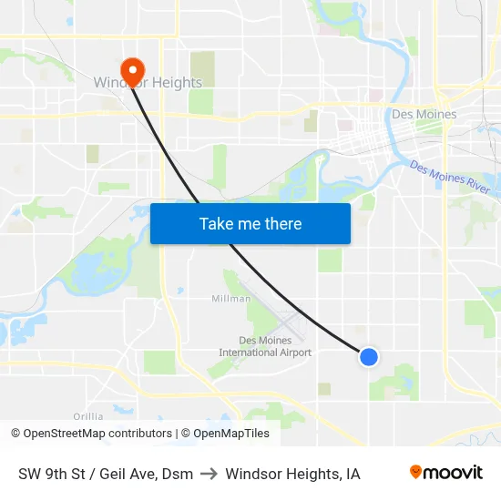 SW 9th St / Geil Ave, Dsm to Windsor Heights, IA map