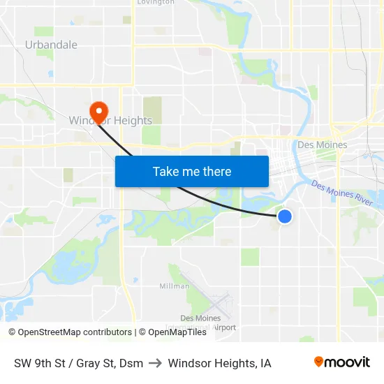 SW 9th St / Gray St, Dsm to Windsor Heights, IA map