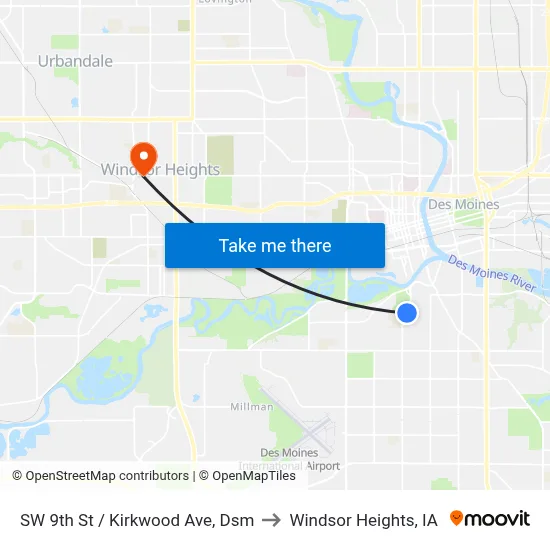 SW 9th St / Kirkwood Ave, Dsm to Windsor Heights, IA map