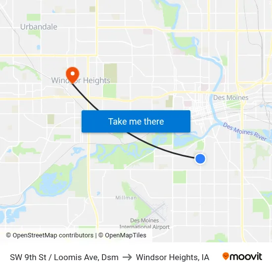 SW 9th St / Loomis Ave, Dsm to Windsor Heights, IA map