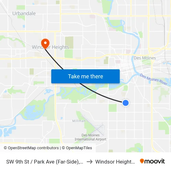 SW 9th St / Park Ave (Far-Side), Dsm to Windsor Heights, IA map